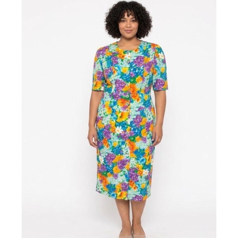 Vintage Floral Made in USA Ultra Soft Rayon Button Midi Dress Large